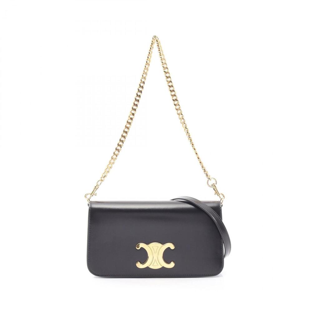 Celine Triomphe Multi Pochette 2-Way Handbag, Leather, Women's, Black, 10L973...